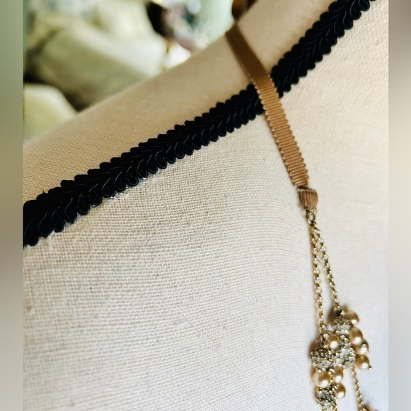 Necklace Crystal and Bead Clusters Two Strand Ribbon Tie - Picture 6 of 13